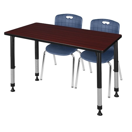 Regency Regency Kee 48 x 24 in. Adjustable Classroom Table- Mahogany & 2 Andy 18 in. Stack Chairs- Blue MT4824MHAPBK40NV